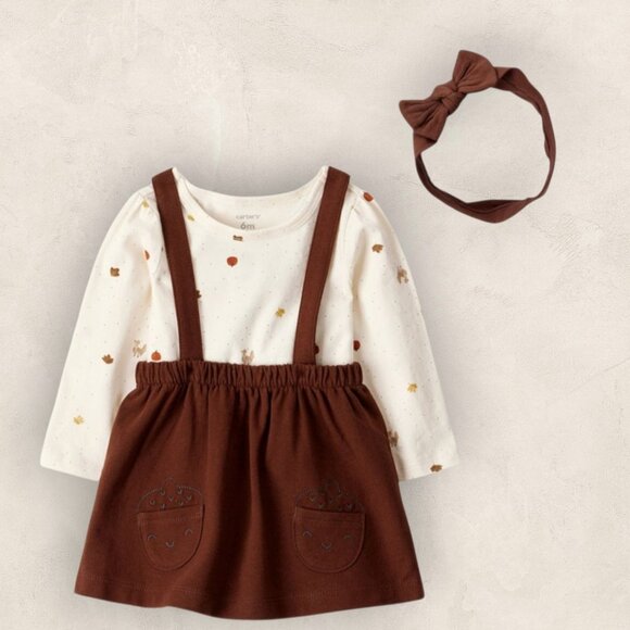 Carter's Baby Girl 6 mo Thanksgiving Outfit Bodysuit Skirt Headband Acorn NWT - Picture 1 of 5